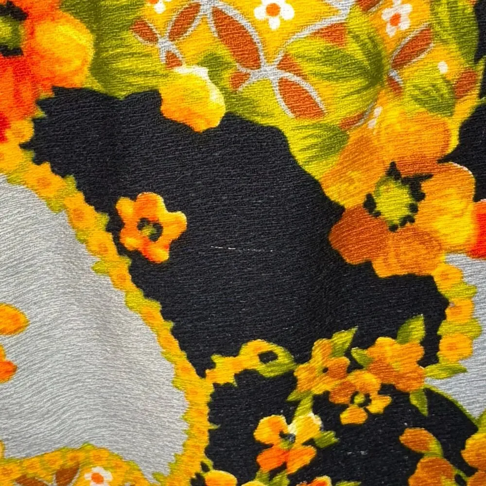 Vintage Julie Miller California 70s Long Sleeve Floral Black Orange Maxi Dress